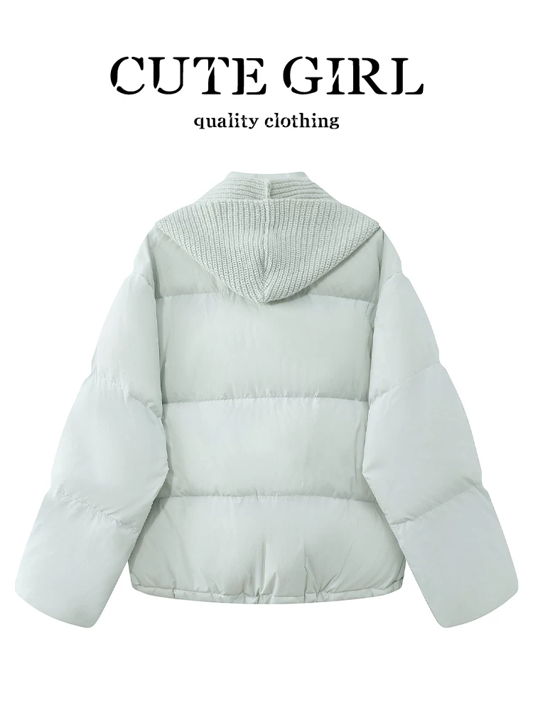 Áo khoác màu xanh lam phong cách Hàn Quốc có khăn choàng và cổ đứng dành cho nữ, mùa thu đông, áo khoác cotton thanh lịch, rộng rãi, giản dị, đa năng