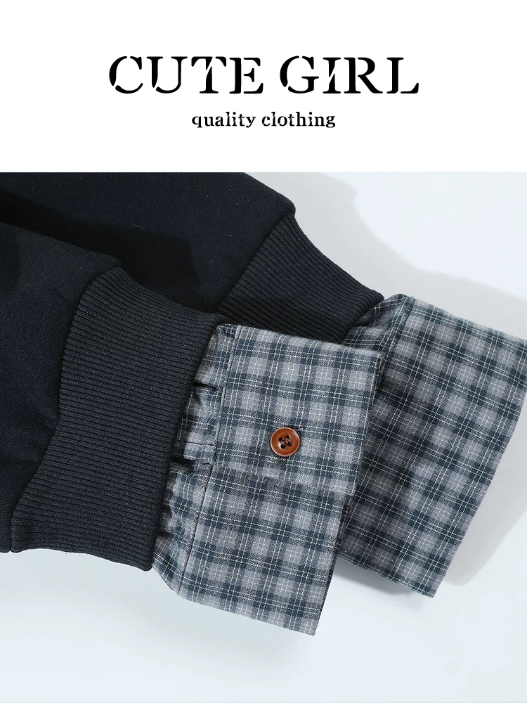 Áo len giả hai mảnh có cổ màu xanh hải quân phong cách preppy của CuteGirl dành cho nữ, mùa thu đông, thanh lịch, rộng rãi, giản dị, đa năng