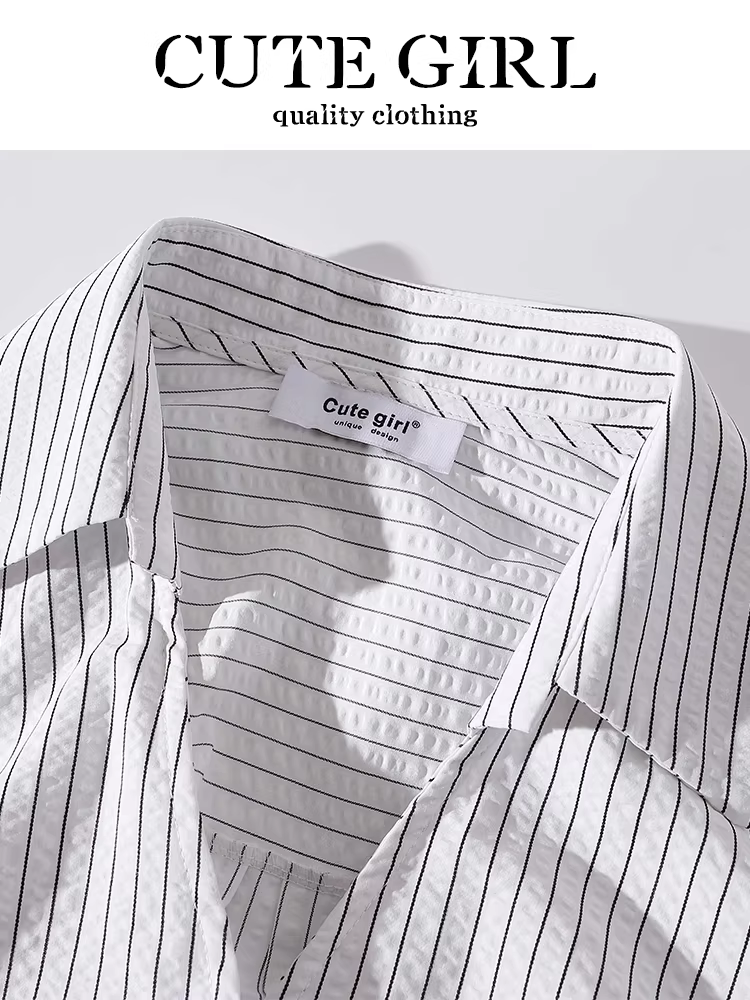Áo sơ mi sọc không đều kiểu Pháp có dây buộc eo kiểu Pháp dành cho nữ, áo sơ mi mùa xuân độc đáo và đẹp mắt