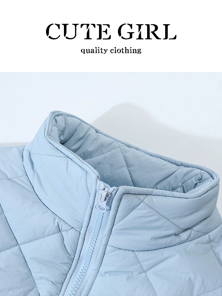 Áo khoác chần bông màu xanh phong cách Hàn Quốc có khăn choàng dành cho nữ, mùa thu đông, áo khoác cotton nhỏ nhắn, rộng rãi, đa năng, giảm tuổi tác.