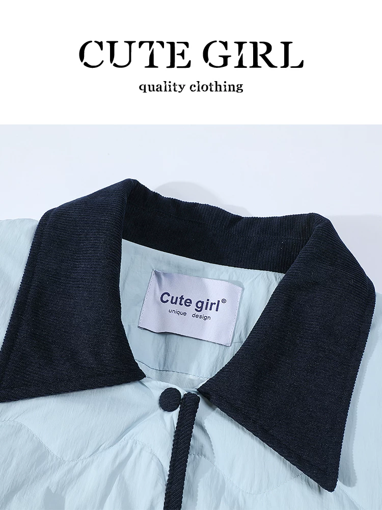 CuteGirl cao cấp màu xanh trắng vịt xuống áo khoác nhẹ mùa đông nữ mới thời trang giản dị áo khoác giảm béo