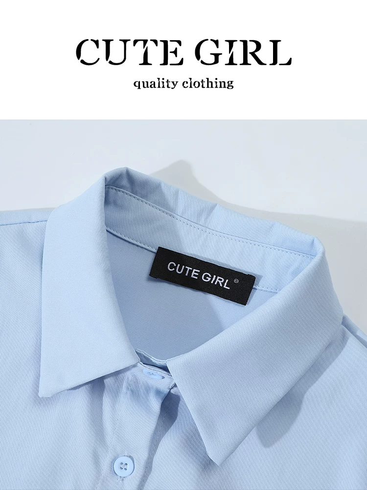 Bộ trang phục giảm tuổi tác CuteGirl dành cho nữ mùa thu đông: áo sơ mi xanh, áo vest dệt kim jacquard, bộ quần ống rộng