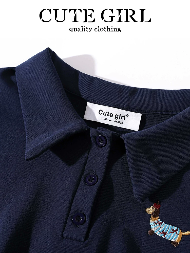 CuteGirl Váy cổ polo phong cách học viện thể thao phong cách Hàn Quốc dành cho nữ, váy ngắn thêu thon gọn đa năng mùa hè