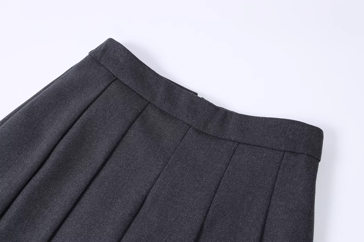 Váy len màu xám CuteGirl dành cho nữ, thu đông 2025, kiểu mới, cạp cao, ôm dáng, xếp ly, dáng chữ A