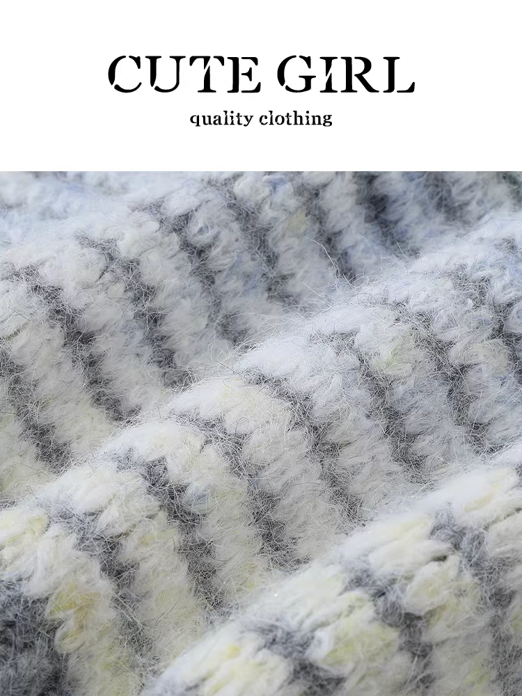 Áo len cổ tròn sọc gradient phong cách Hàn Quốc dành cho nữ, thiết kế thu đông, dáng rộng, giản dị, đa năng, giảm tuổi tác