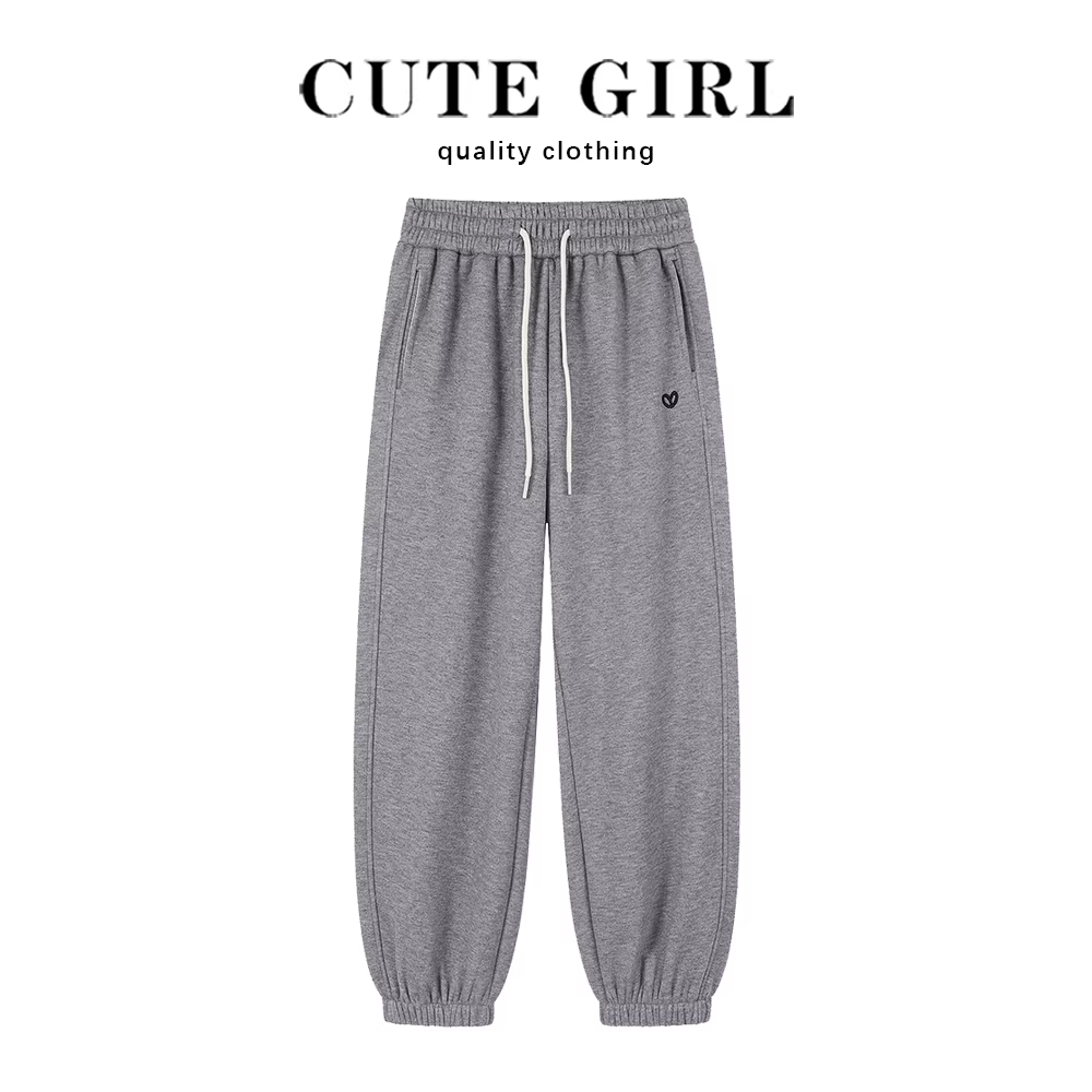 Quần jogger nữ CuteGirl dáng nhỏ màu xám, quần thể thao thường ngày, mùa thu đông 2024, quần lót nỉ mới