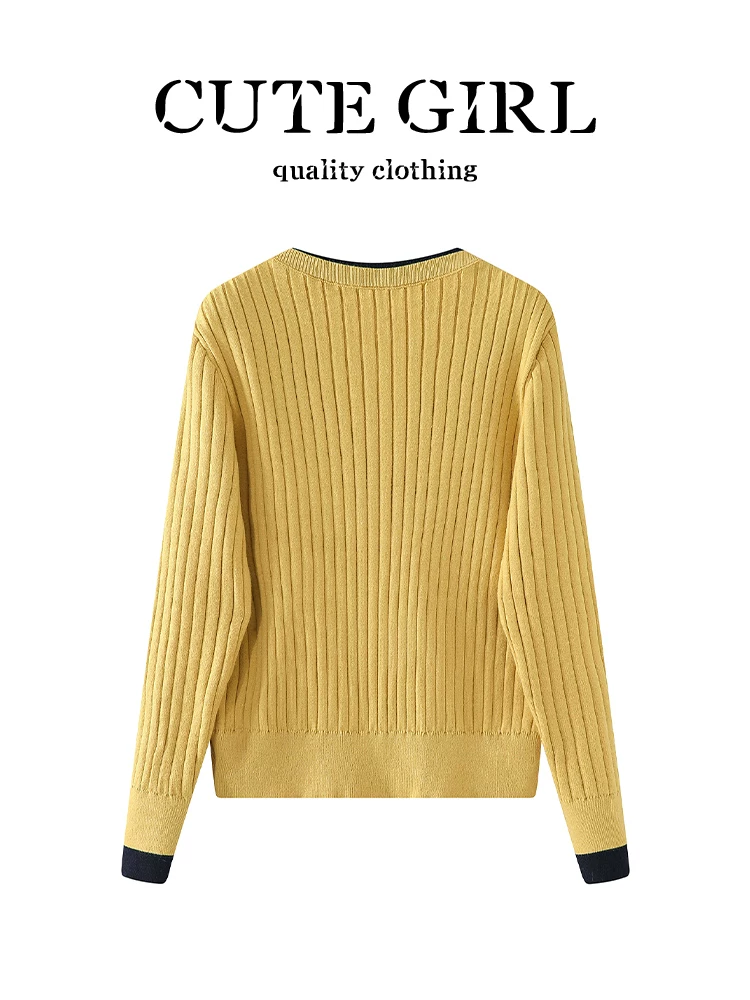 Áo len dệt kim giả hai mảnh màu sắc phối hợp phong cách preppy CuteGirl dành cho nữ, mùa đông, nhỏ nhắn, dáng rộng, giản dị, đa năng, áo len giảm tuổi tác