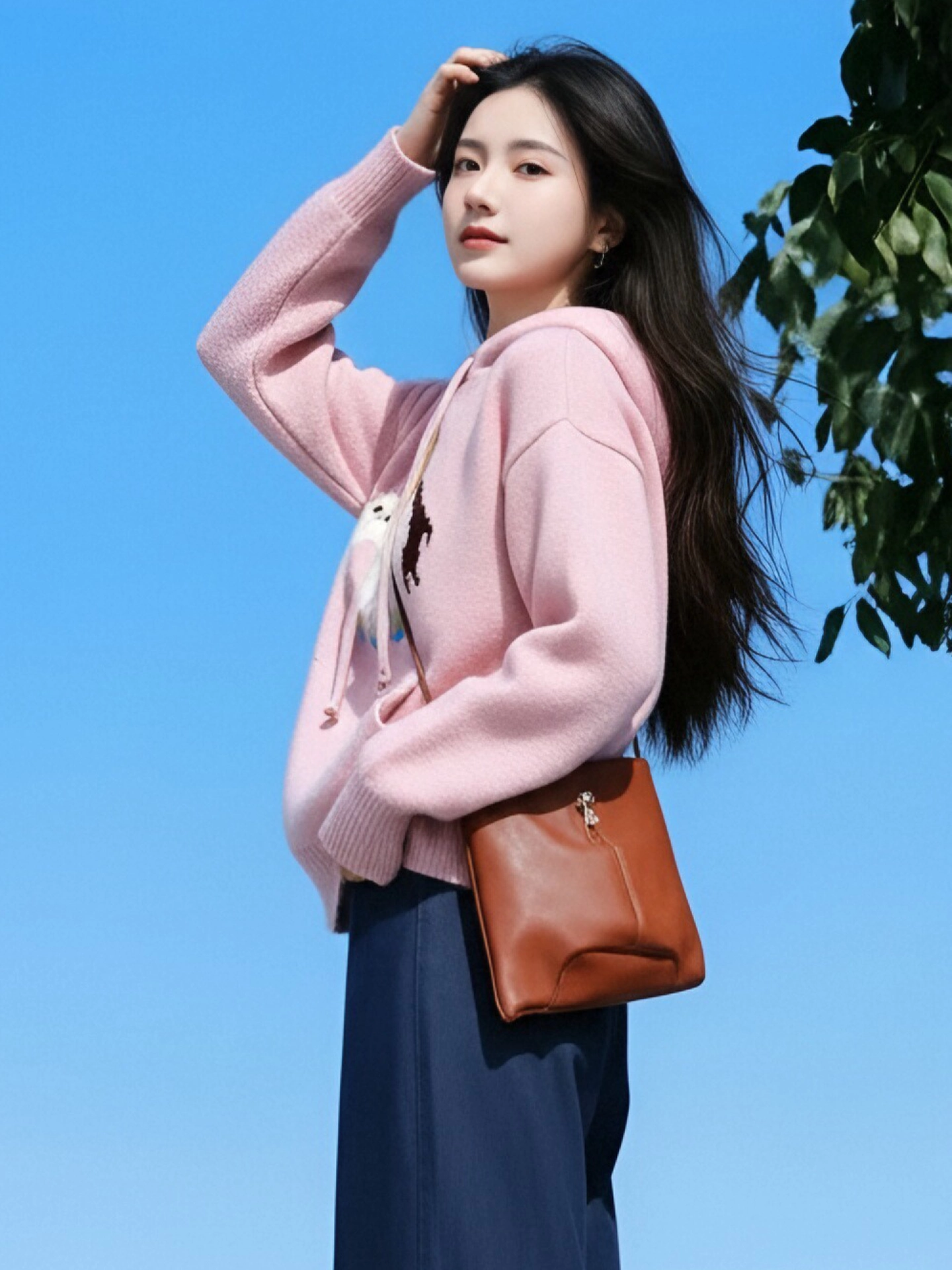 Áo len có mũ trùm đầu màu hồng kiểu Hàn Quốc CuteGirl dành cho nữ, áo len dệt kim lười biếng siêu đẹp cho mùa đông