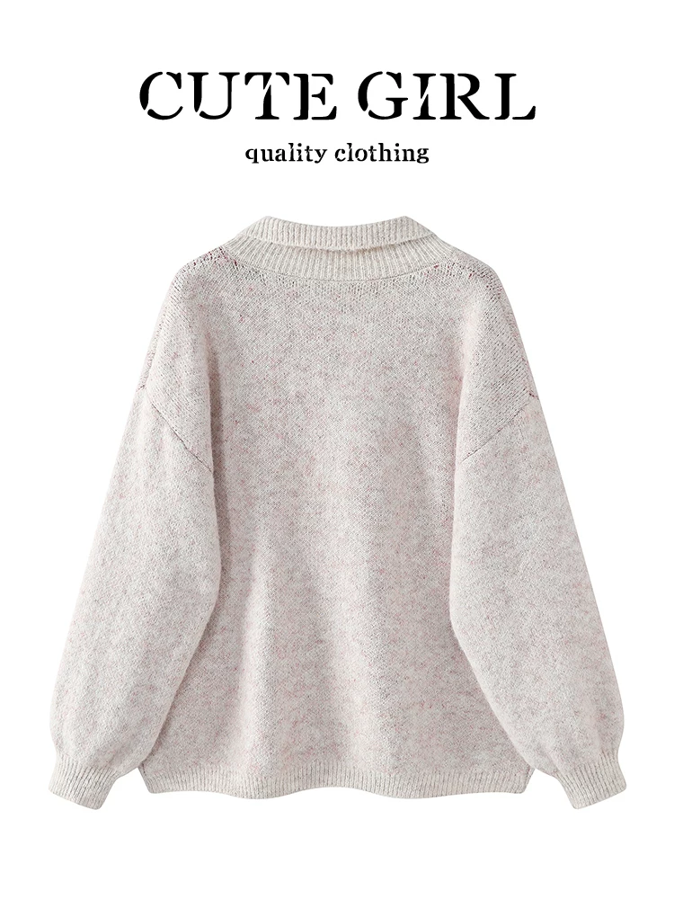Áo len cổ polo cổ điển kiểu Hàn Quốc CuteGirl dành cho nữ, mùa thu đông, giảm tuổi tác, đa năng, dệt kim giảm béo
