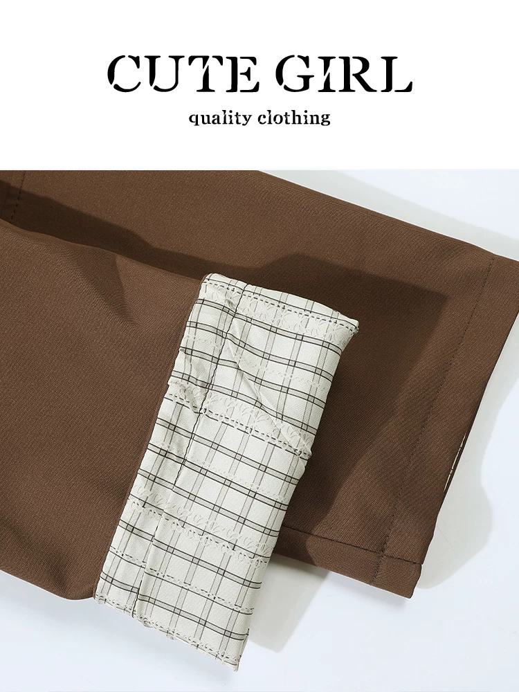 Áo khoác dài có mũ trùm đầu màu nâu phong cách preppy của CuteGirl dành cho nữ, thiết kế mùa thu, áo khoác rộng rãi và đa năng, giảm tuổi tác