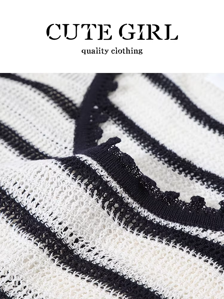 Áo vest dệt kim sọc cổ điển phong cách Hàn Quốc dành cho nữ, thiết kế đầu thu, kiểu dáng ôm sát bên trong.