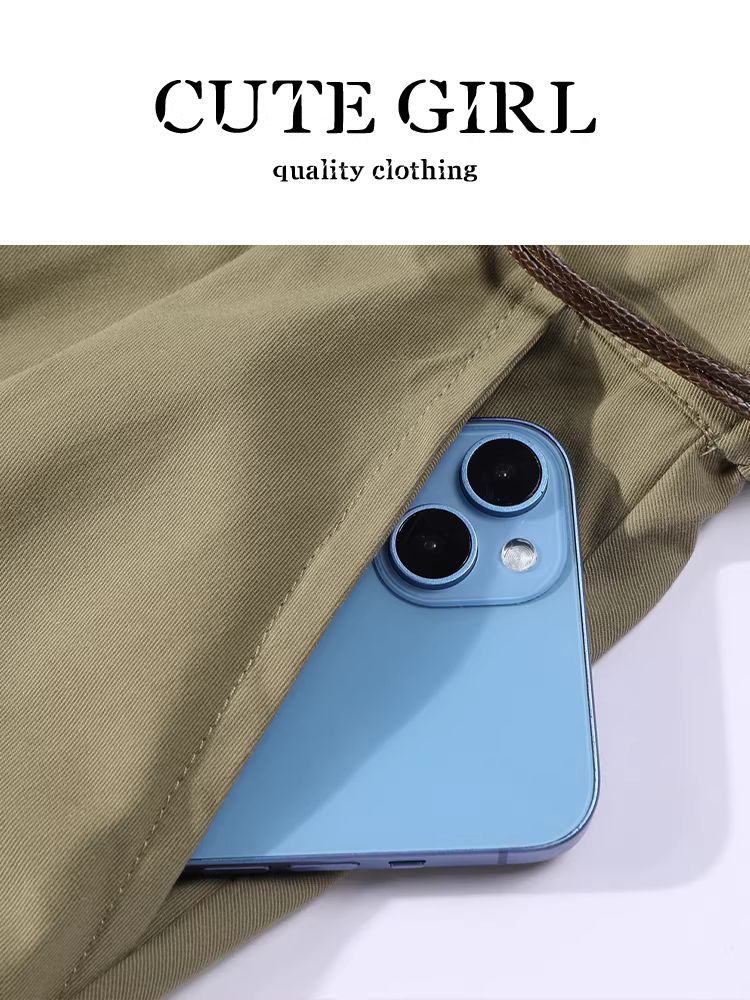 Váy eo co giãn màu kaki cổ điển của CuteGirl dành cho nữ, váy xếp ly đa năng eo cao thanh lịch mùa thu