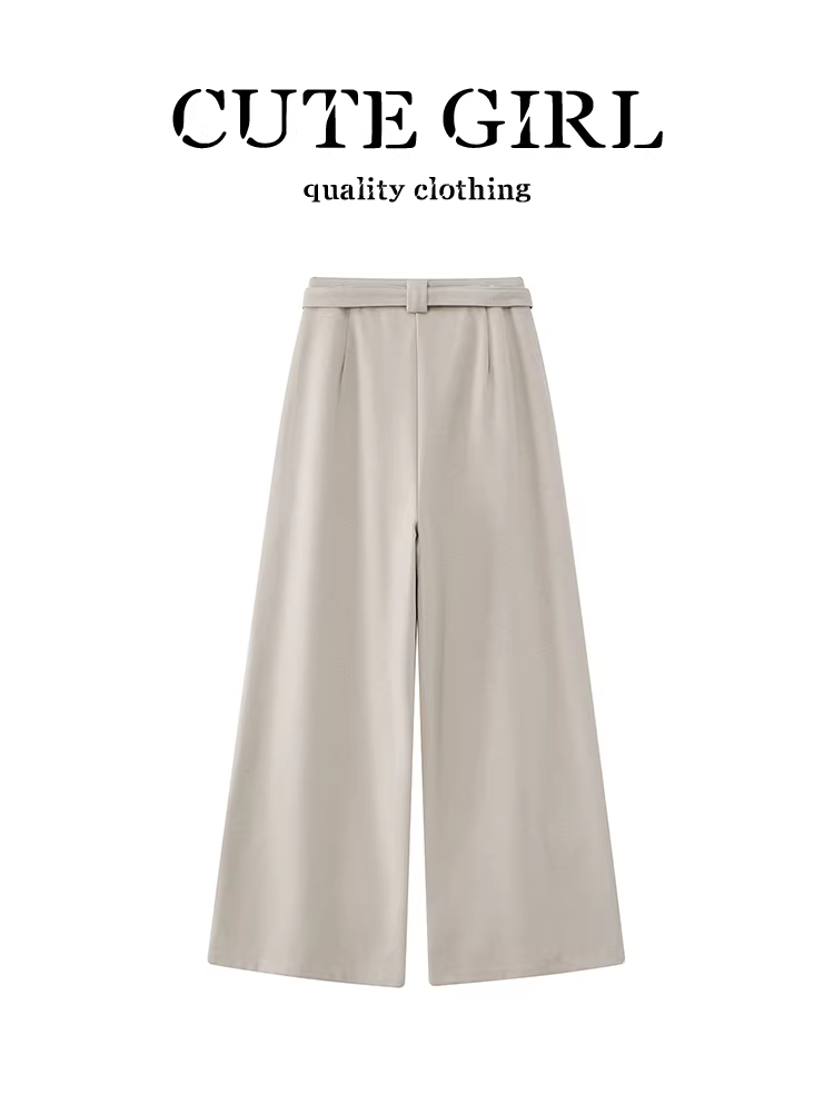 Quần âu ống đứng bằng len màu mơ nhỏ nhắn dễ thương dành cho nữ, mùa thu đông, quần dài đa năng cạp cao thon gọn đa năng