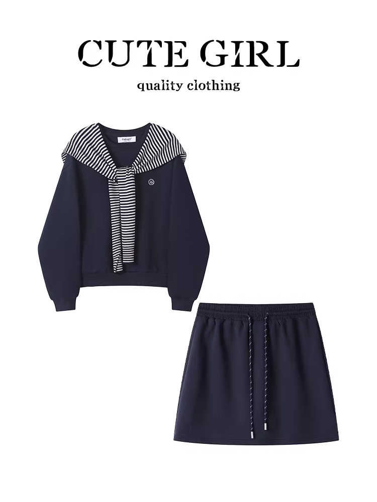 Bộ trang phục giảm tuổi tác CuteGirl dành cho nữ mùa thu với khăn choàng, áo len dài tay cổ tròn và bộ váy chữ A