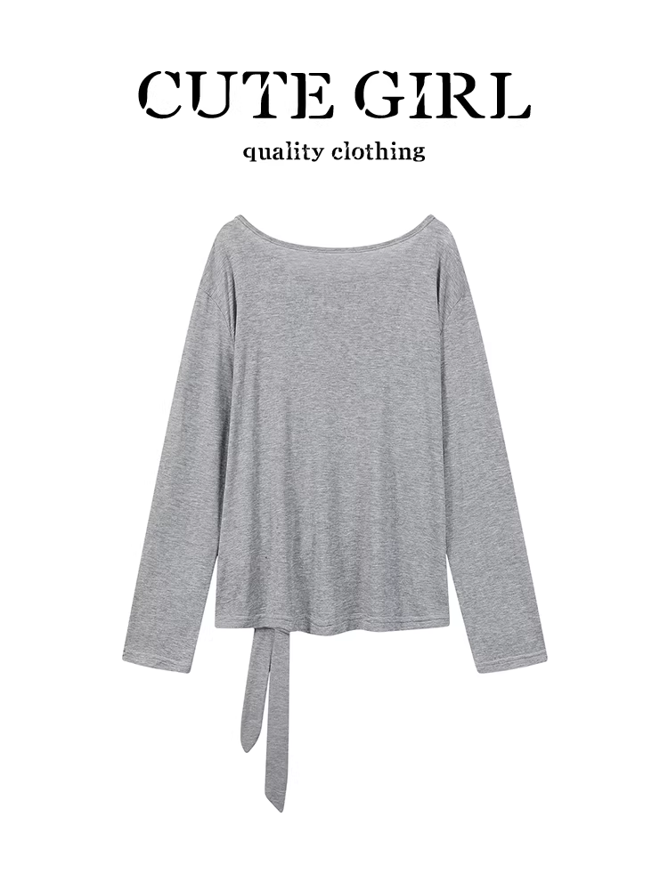 Áo thun chống nắng kiểu Hàn Quốc màu xám thắt eo phong cách Hàn Quốc dành cho nữ, áo thun đa năng thanh lịch mùa hè
