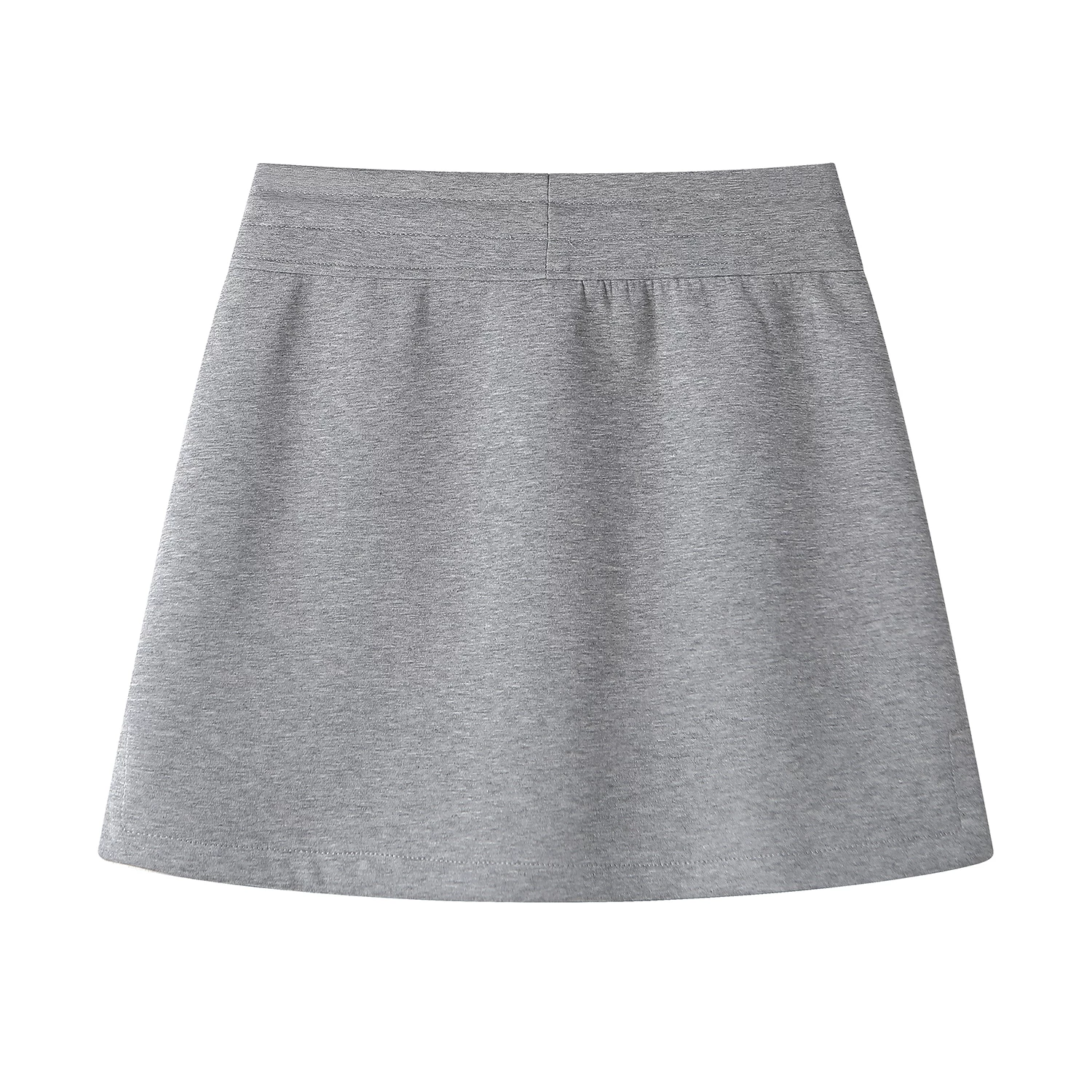 Váy eo thun có dây rút màu xám giảm tuổi theo phong cách Hàn Quốc dành cho nữ, váy bodycon cạp cao thể thao mùa xuân.
