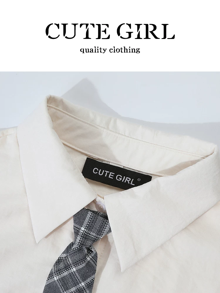 Áo sơ mi cổ polo màu mơ cao cấp CuteGirl dành cho nữ, áo sơ mi dáng rộng và đa năng phong cách dịu dàng mùa thu