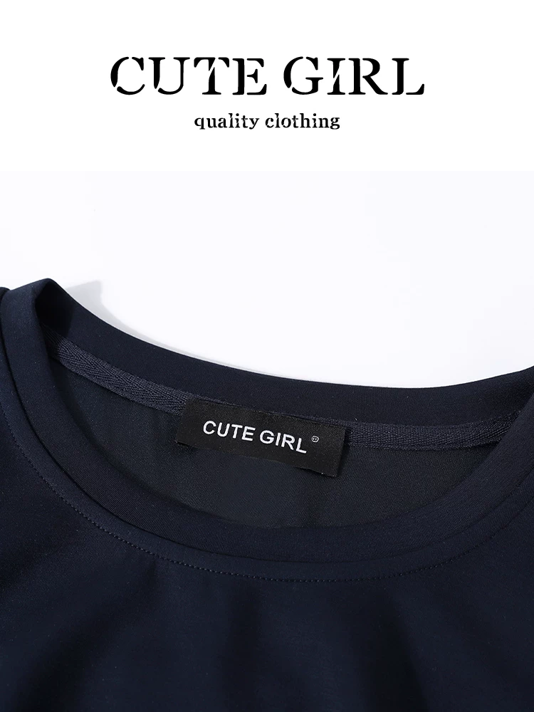 Trang phục giảm tuổi tác của CuteGirl, bộ trang phục hoàn chỉnh gồm áo thun ngắn tay cổ tròn màu xanh mùa hè dành cho nữ, váy chữ A, bộ đồ thường ngày