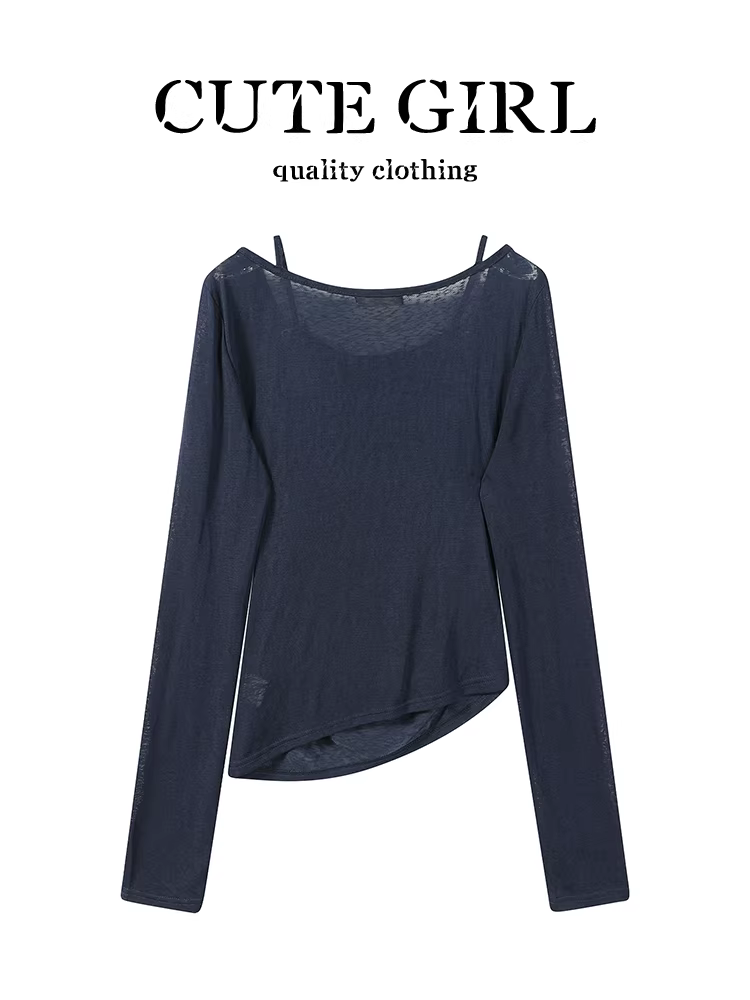 Áo thun dài tay đính cườm phong cách Hàn Quốc dành cho nữ, thiết kế mùa thu, dáng ôm, áo đa năng và độc đáo