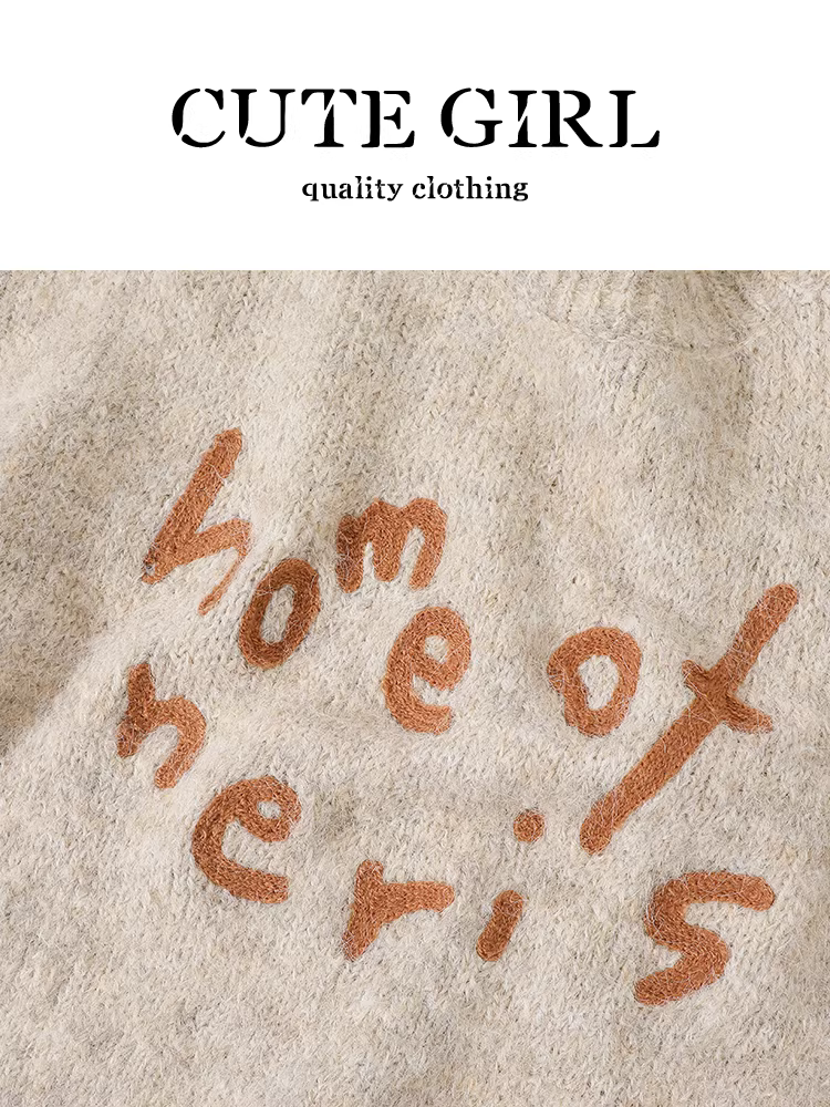 Áo len cổ tròn kiểu Pháp CuteGirl dành cho nữ, thiết kế thu đông, dáng rộng và đa năng, áo giảm tuổi tác