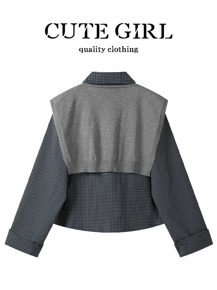 Áo sơ mi kẻ sọc hải quân cổ điển Hàn Quốc CuteGirl kèm áo vest cho nữ, áo sơ mi dáng rộng mùa thu