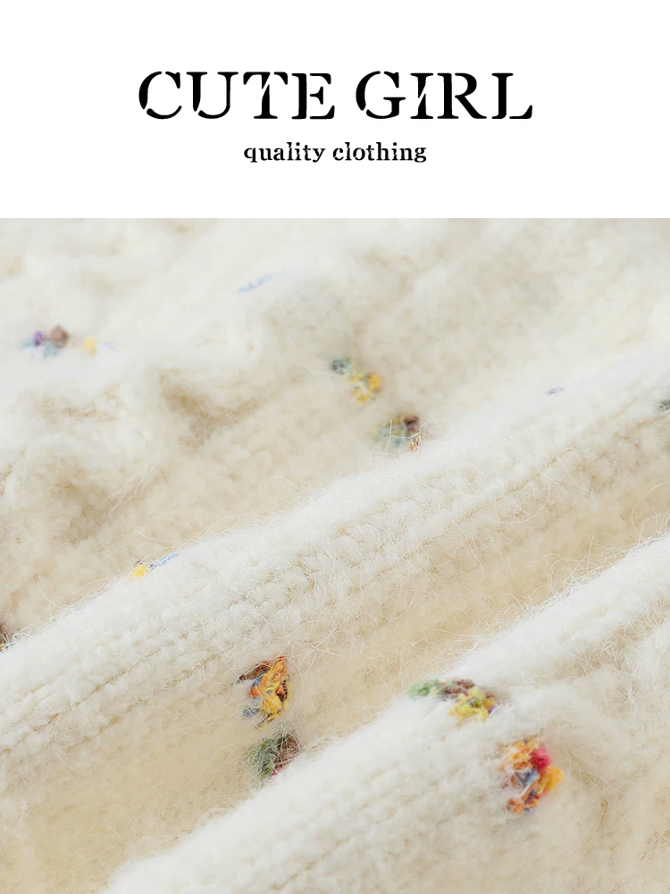 Áo len cổ tròn jacquard phối màu cổ điển CuteGirl dành cho nữ, thiết kế mùa đông, dáng rộng, giản dị, đa năng, áo giảm tuổi tác