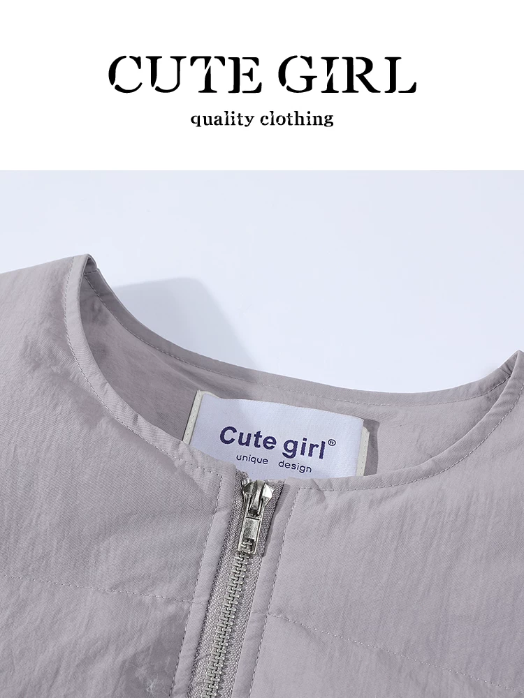 Áo khoác ngắn màu tím phong cách nhẹ nhàng của CuteGirl dành cho nữ mùa thu đông Áo khoác cotton rộng rãi đa năng giảm tuổi tác cao cấp