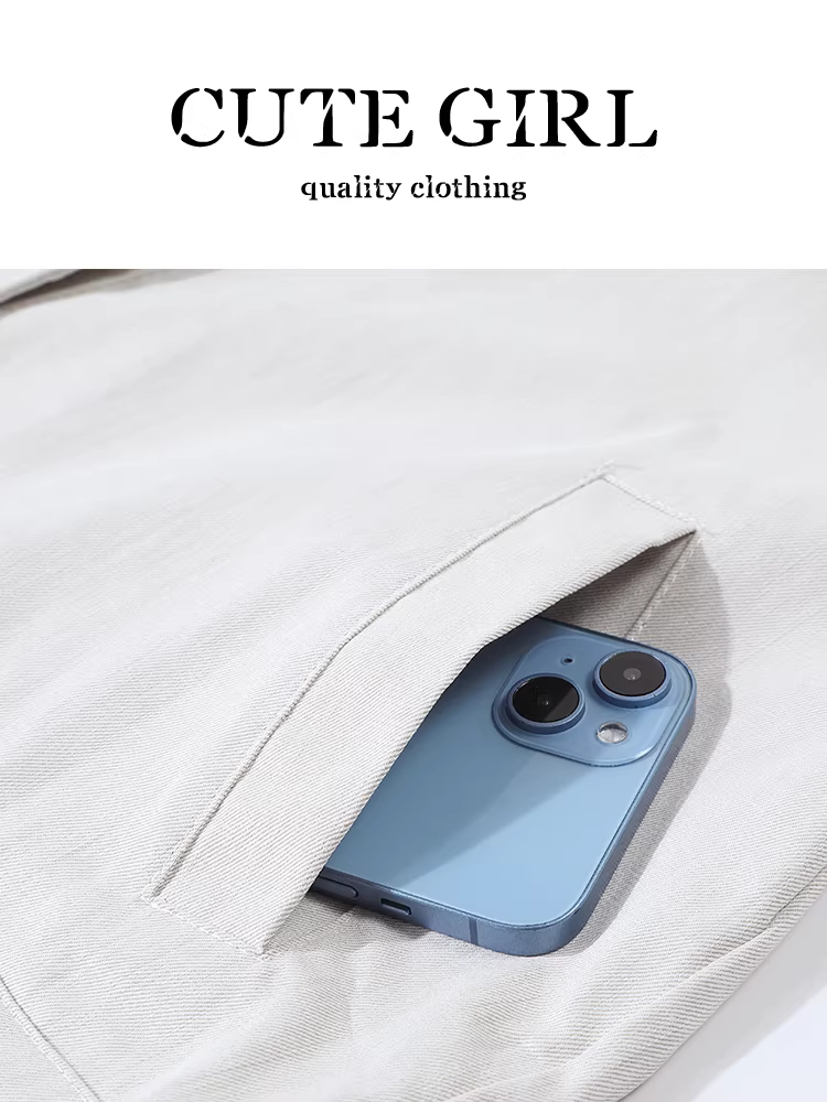 Áo khoác denim cổ tròn màu mơ cao cấp CuteGirl có túi dành cho nữ, áo khoác dáng rộng đa năng cho mùa thu