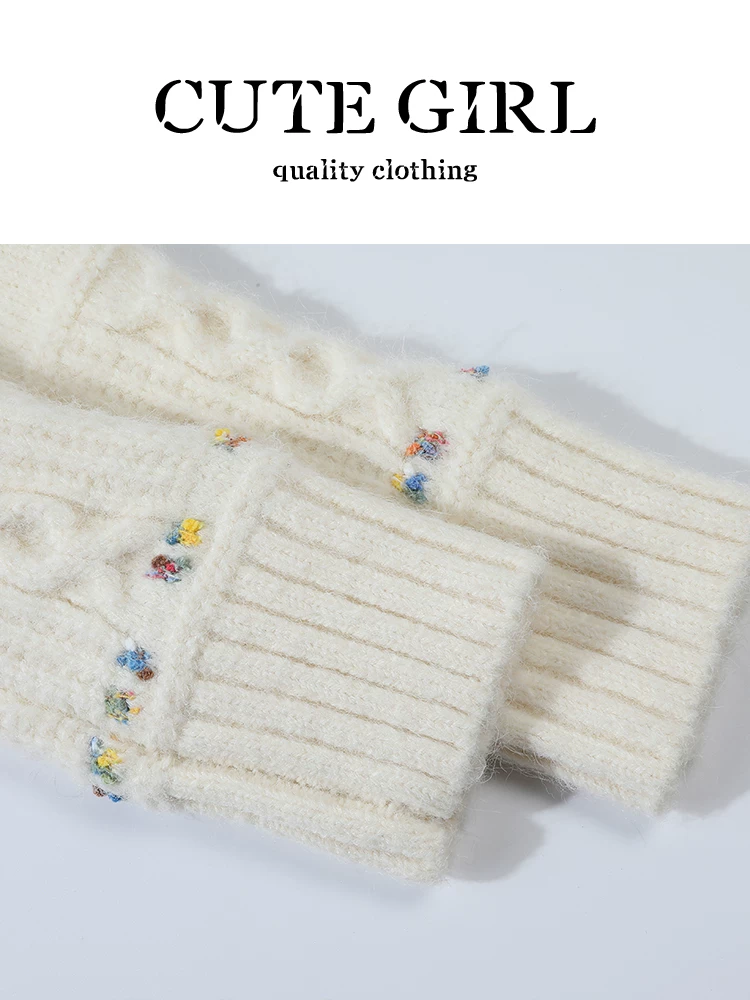 Áo len cổ tròn jacquard phối màu cổ điển CuteGirl dành cho nữ, thiết kế mùa đông, dáng rộng, giản dị, đa năng, áo giảm tuổi tác