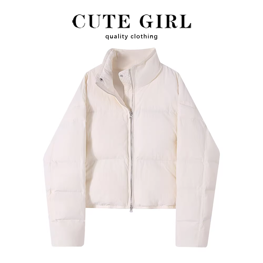 Áo khoác phao ngắn dáng nhỏ xinh màu trắng lông vũ vịt dành cho nữ, mùa đông 2025, áo khoác dày ấm mới