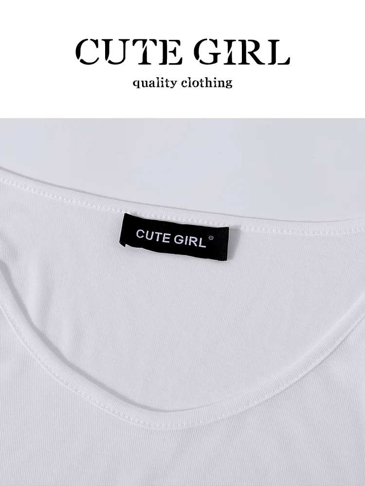 CuteGirl phong cách Hàn Quốc áo dài tay màu trắng tươi mát chống nắng Áo thun nữ mặc mùa hè bên trong áo yếm cổ yếm bộ hai món