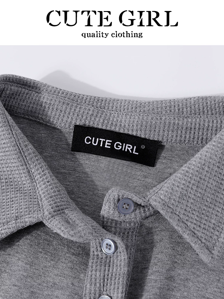 CuteGirl Váy ngắn tay dệt kim chắp vá phong cách Hàn Quốc dành cho nữ, váy ngắn cổ polo mùa hè có dây thắt eo giúp giảm béo