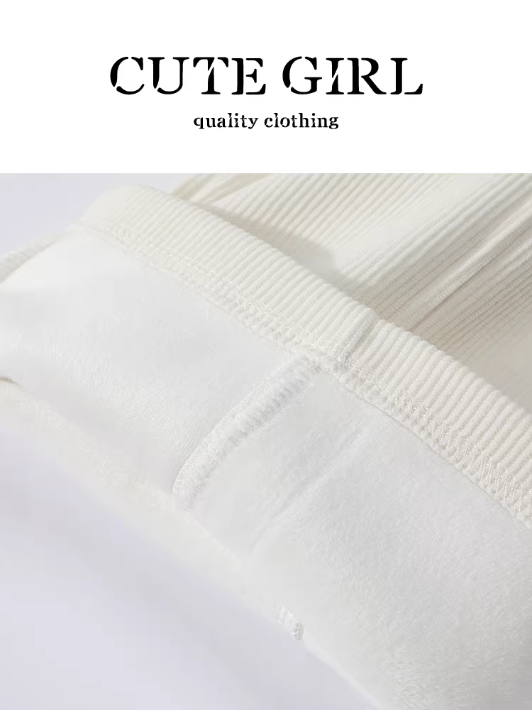 Quần vải nhung trắng cao cấp CuteGirl dành cho nữ, mùa thu đông, quần ống đứng dáng ôm eo cao thanh lịch, lót lông cừu