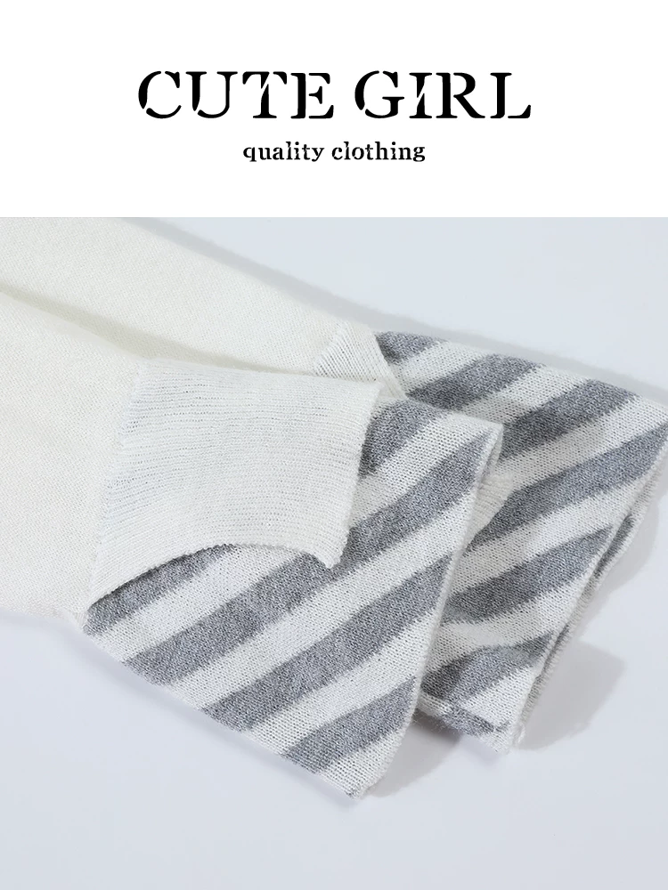Áo len dệt kim màu trắng phong cách preppy của CuteGirl có khăn choàng dành cho nữ, thiết kế mùa thu, dáng rộng, giản dị, đa năng và độc đáo