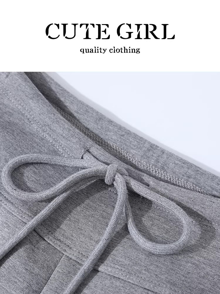 Quần ống loe kiểu Mỹ cổ điển dễ thương dành cho nữ, quần thể thao dây rút đa năng cạp cao mùa thu giúp thon gọn