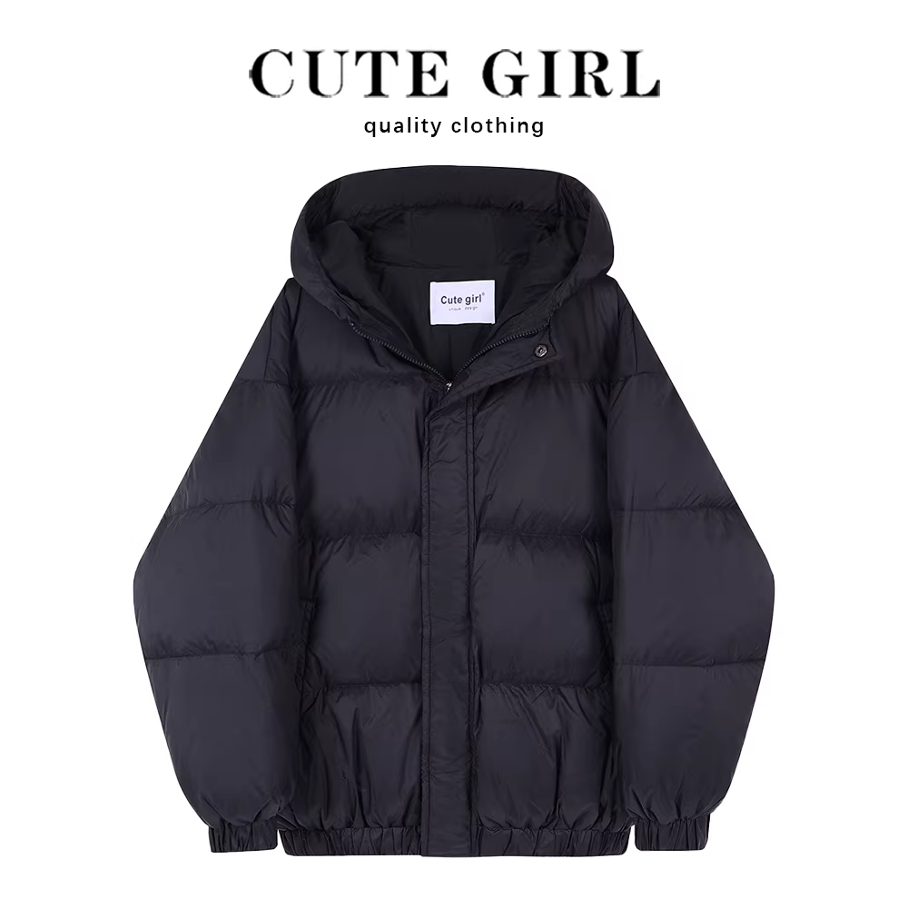 Áo khoác phao nhẹ CuteGirl, áo khoác không tay màu trắng, áo khoác phao đen có mũ, áo khoác mùa đông nữ kiểu mới 2025