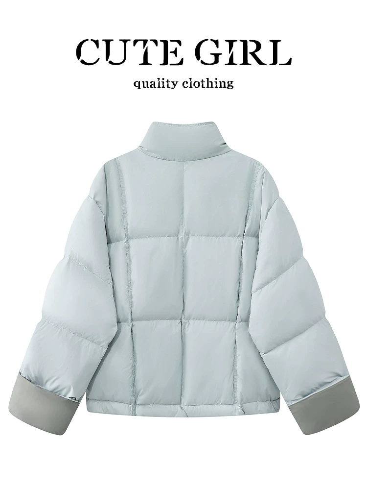 Áo khoác ngắn cổ đứng phối màu phong cách Hàn Quốc CuteGirl dành cho nữ, thiết kế thu đông, áo khoác cotton dáng rộng, đa năng, phong cách giản dị