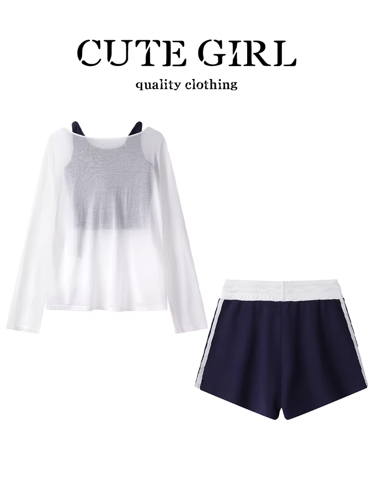 Bộ trang phục nữ thời trang và cá tính CuteGirl, áo khoác chống nắng mỏng mùa hè, quần short cạp cao, bộ ba món
