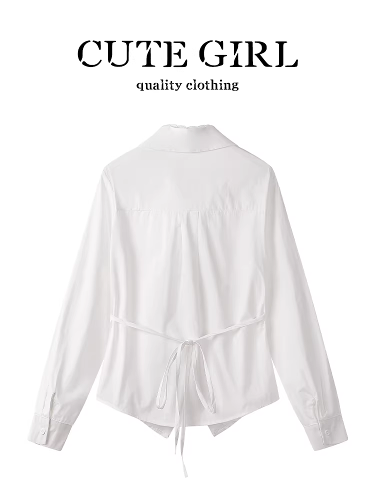 Áo sơ mi trắng cổ chữ V phối ren phong cách Hàn Quốc dễ thương dành cho nữ, áo kiểu dáng bất đối xứng mùa xuân giúp thon gọn eo