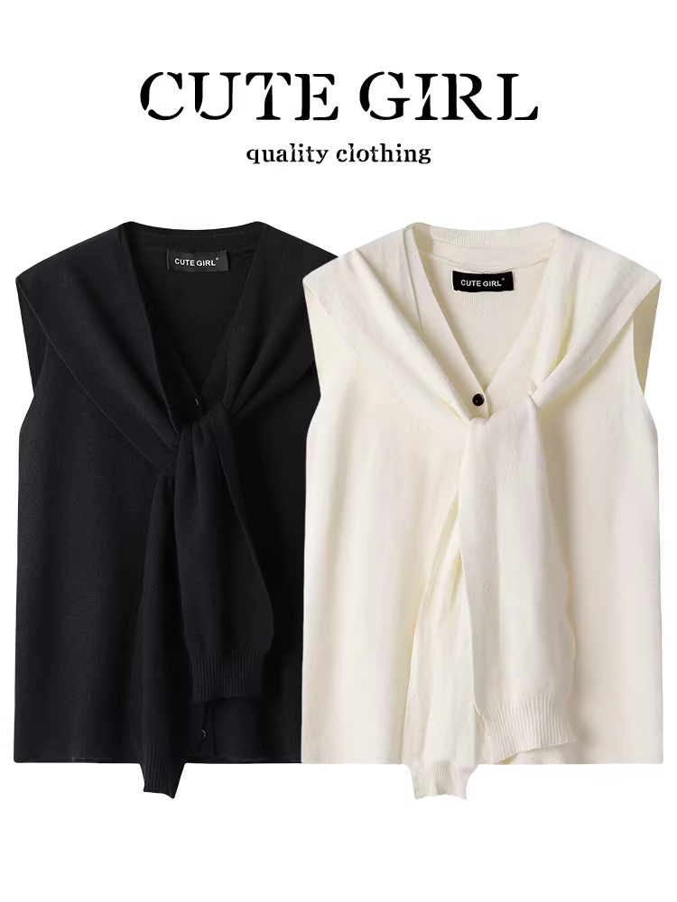 Áo vest dệt kim màu mơ cổ điển của CuteGirl có khăn choàng dành cho nữ, thiết kế đầu thu, kiểu dáng ôm vừa vặn và tôn dáng