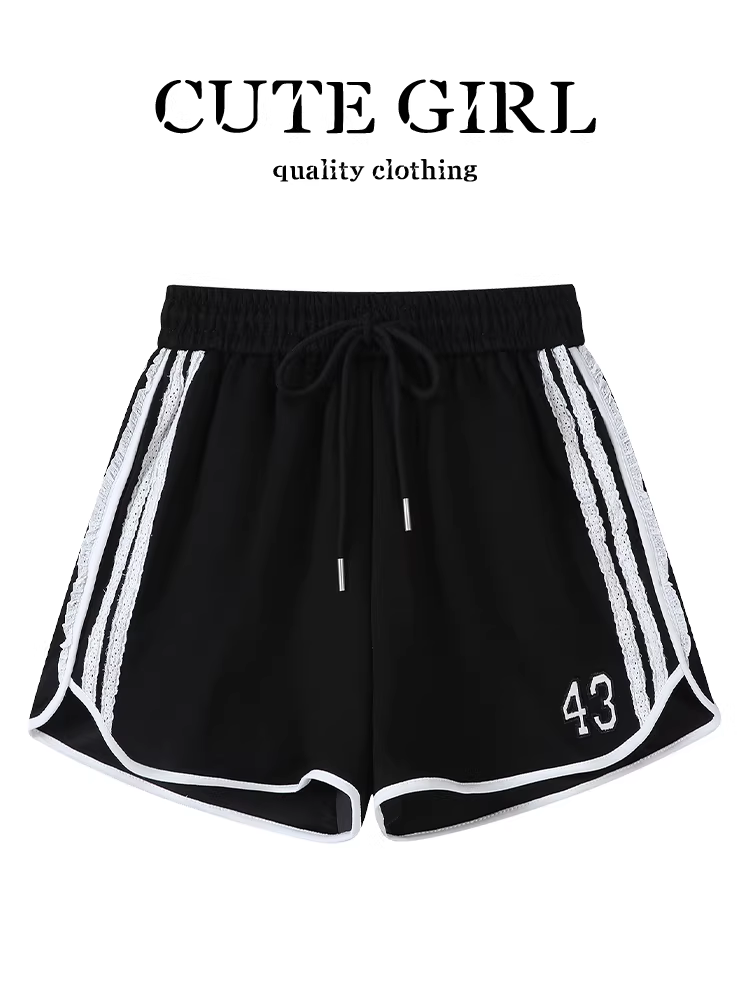 Quần short sọc đen phong cách Hàn Quốc dễ thương dành cho nữ, quần thể thao đa năng cạp cao giảm béo mùa hè