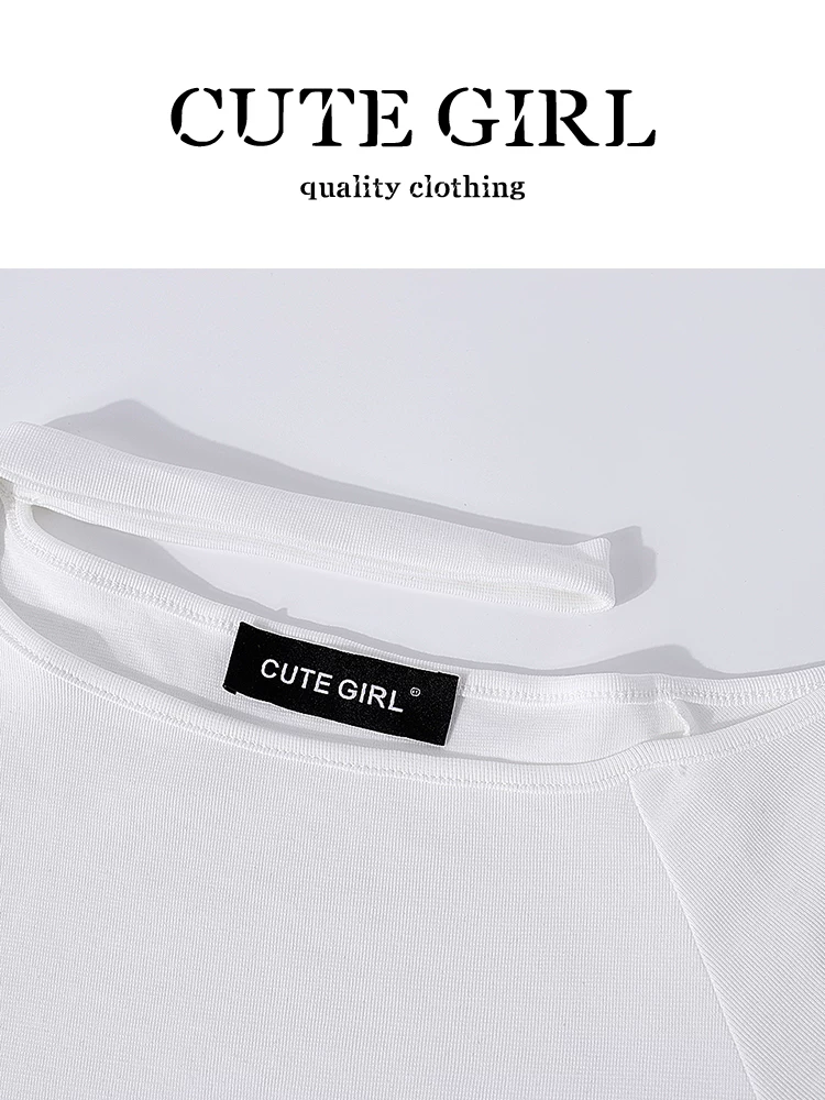 Thiết kế độc đáo của CuteGirl, áo thun ngắn tay cổ yếm lệch vai dành cho nữ, kiểu dáng ngắn mùa hè, áo trễ vai thanh lịch và độc đáo.
