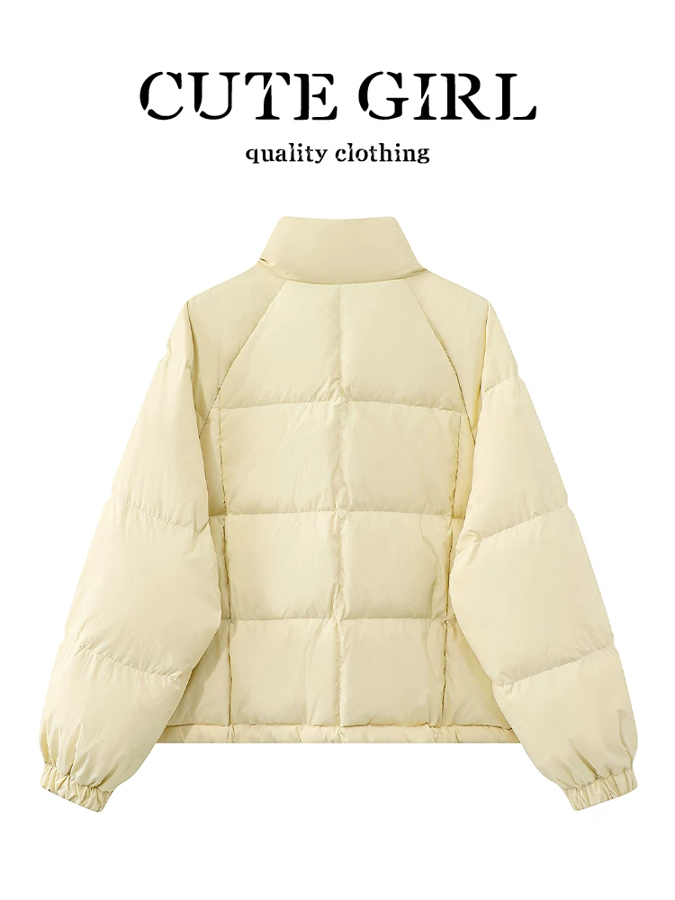 Áo khoác ngắn cổ đứng kẻ sọc phong cách Hàn Quốc CuteGirl dành cho nữ, mùa thu đông, áo khoác cotton thanh lịch, rộng rãi, giảm tuổi tác.