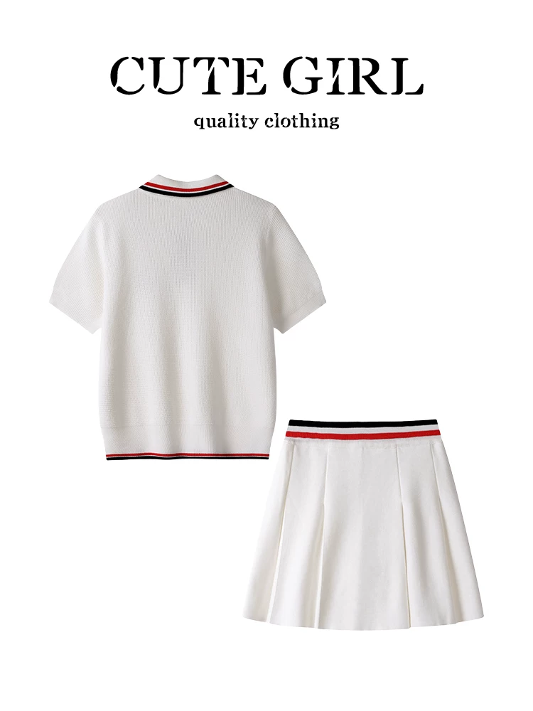 Bộ trang phục mùa hè hai mảnh xinh xắn của CuteGirl dành cho nữ, gồm áo thun ngắn tay kiểu preppy và váy chữ A.