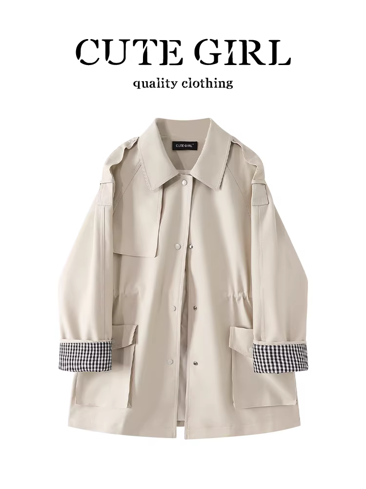 Áo khoác dài có cổ màu mơ lấy cảm hứng từ thiết kế CuteGirl dành cho nữ, phong cách mùa thu, áo khoác dáng rộng, giản dị, đa năng