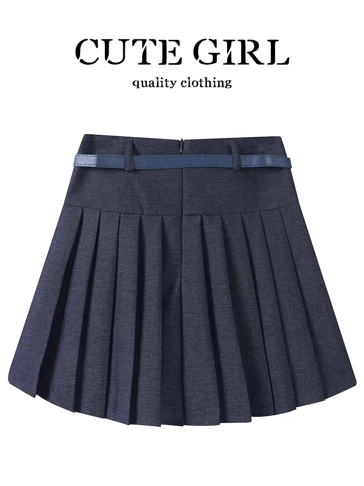 Váy xếp ly lưng cao phong cách Hàn Quốc dành cho nữ, váy chữ A chống lộ giảm tuổi mùa thu có thắt lưng