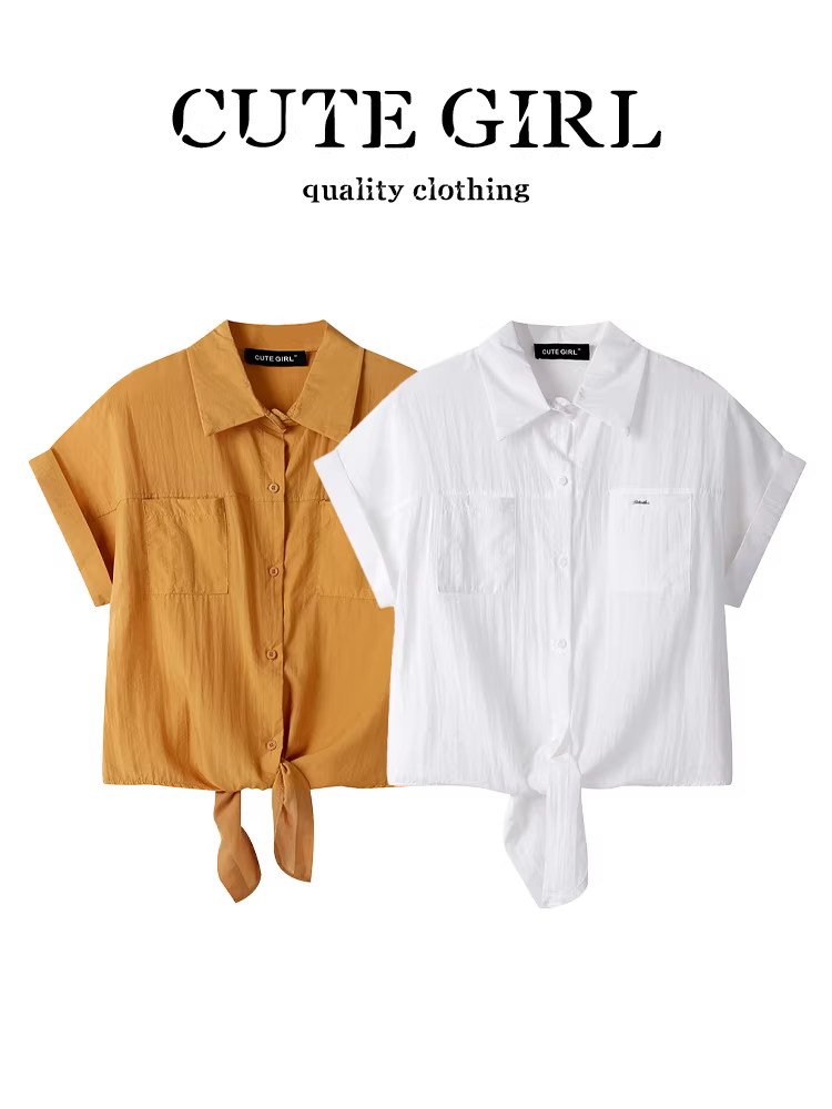 Áo sơ mi ngắn tay thắt nơ kiểu Hàn Quốc CuteGirl dành cho nữ, áo ngắn tay đa năng mùa hè dành cho người đi làm