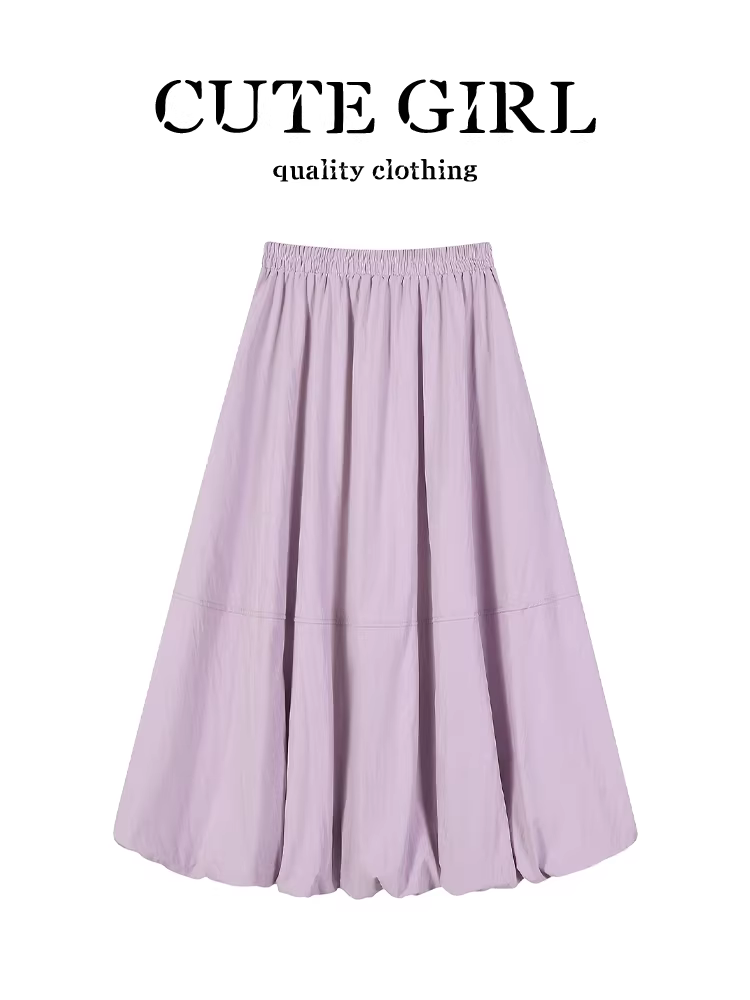 Váy hoa tím lưng cao phong cách Hàn Quốc dành cho nữ, váy dài phồng thanh lịch mùa hè