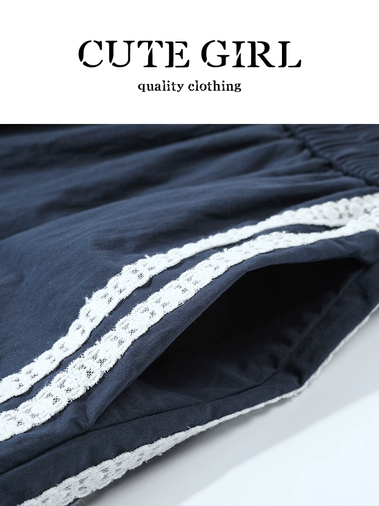 Quần short lưng thun sọc ngang phong cách Mỹ dành cho nữ, thiết kế mùa hè, lưng cao, giảm béo, quần ống rộng đa năng