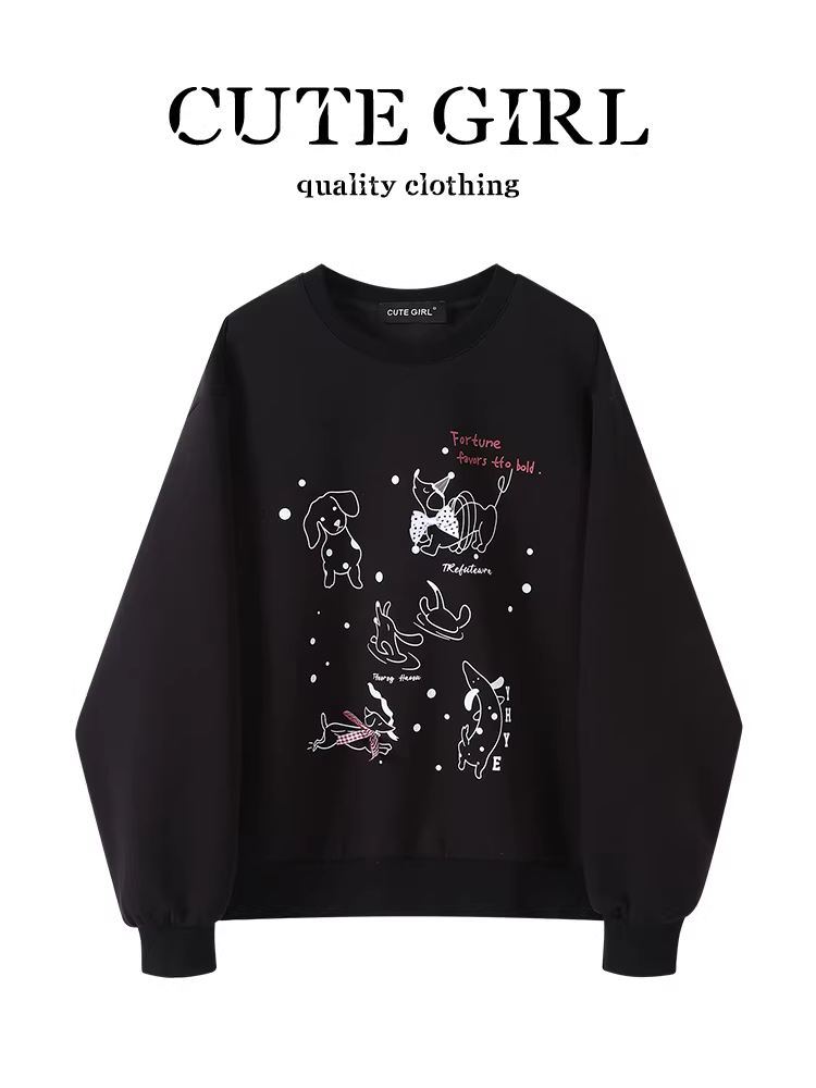 Áo len cổ tròn in hình nơ ba chiều phong cách Hàn Quốc dành cho nữ, phong cách ngọt ngào mùa thu, dáng rộng và đa năng, áo giảm tuổi tác